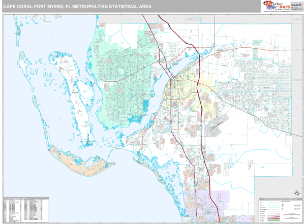 Cape Coral-Fort Myers, FL Metro Area Wall Map